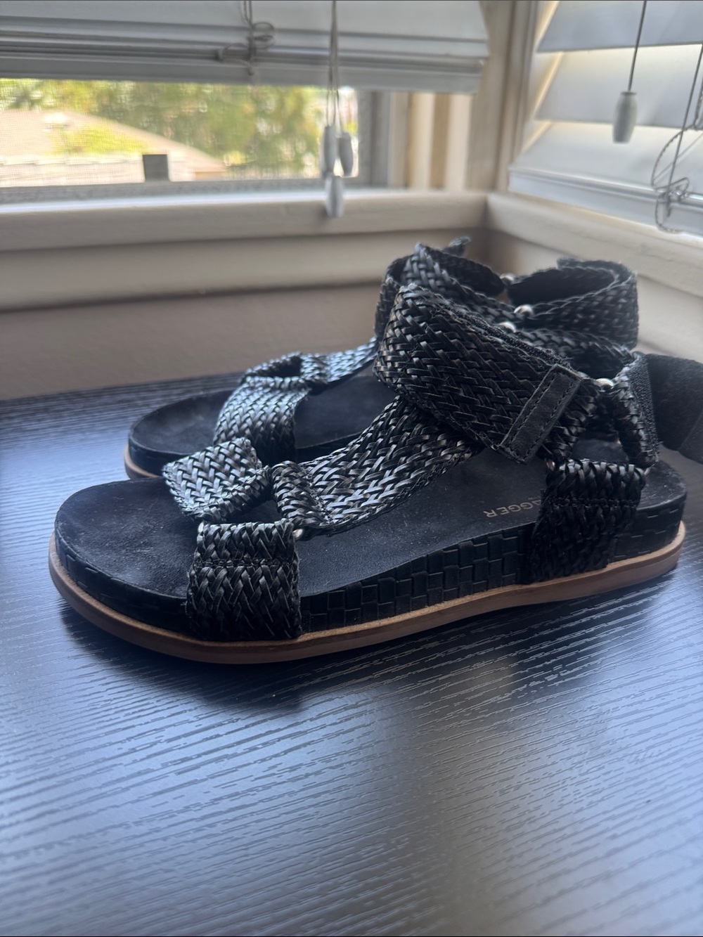 Women Black Woven Strap Sandals (only worn once)